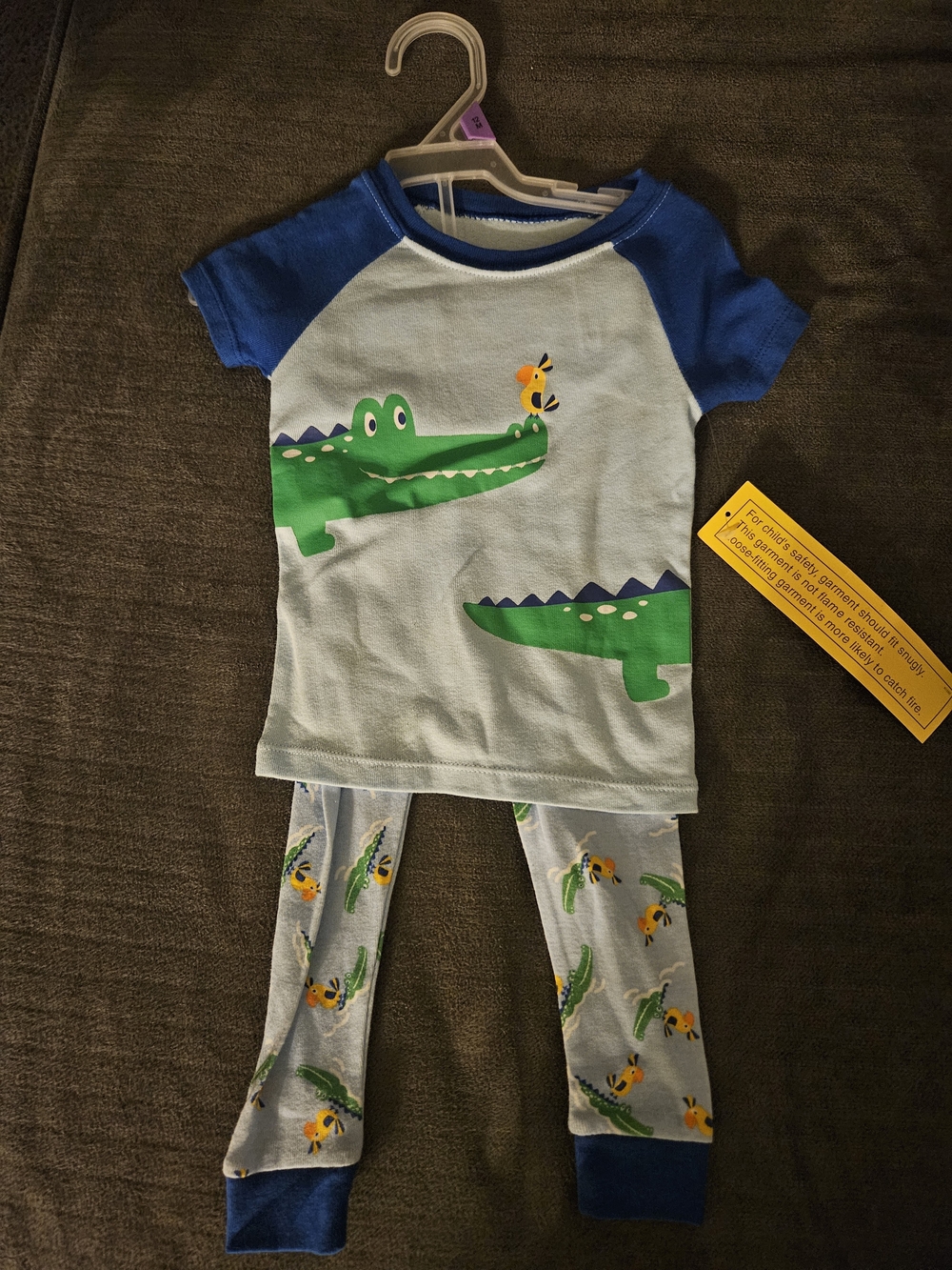 Light Blue and Blue Toddler Pajama Set with Green Alligator Print